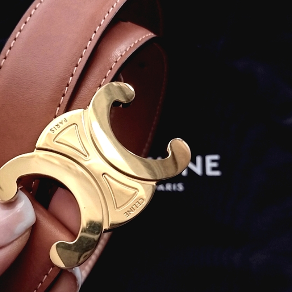 Tan Celine Triomphe Belt in Natural Calfskin --- Authentic